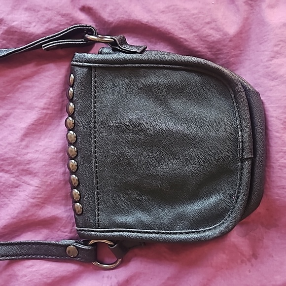 Mark / Avon black crossbody minibag with silvertone metal studs on front flap - Picture 3 of 16